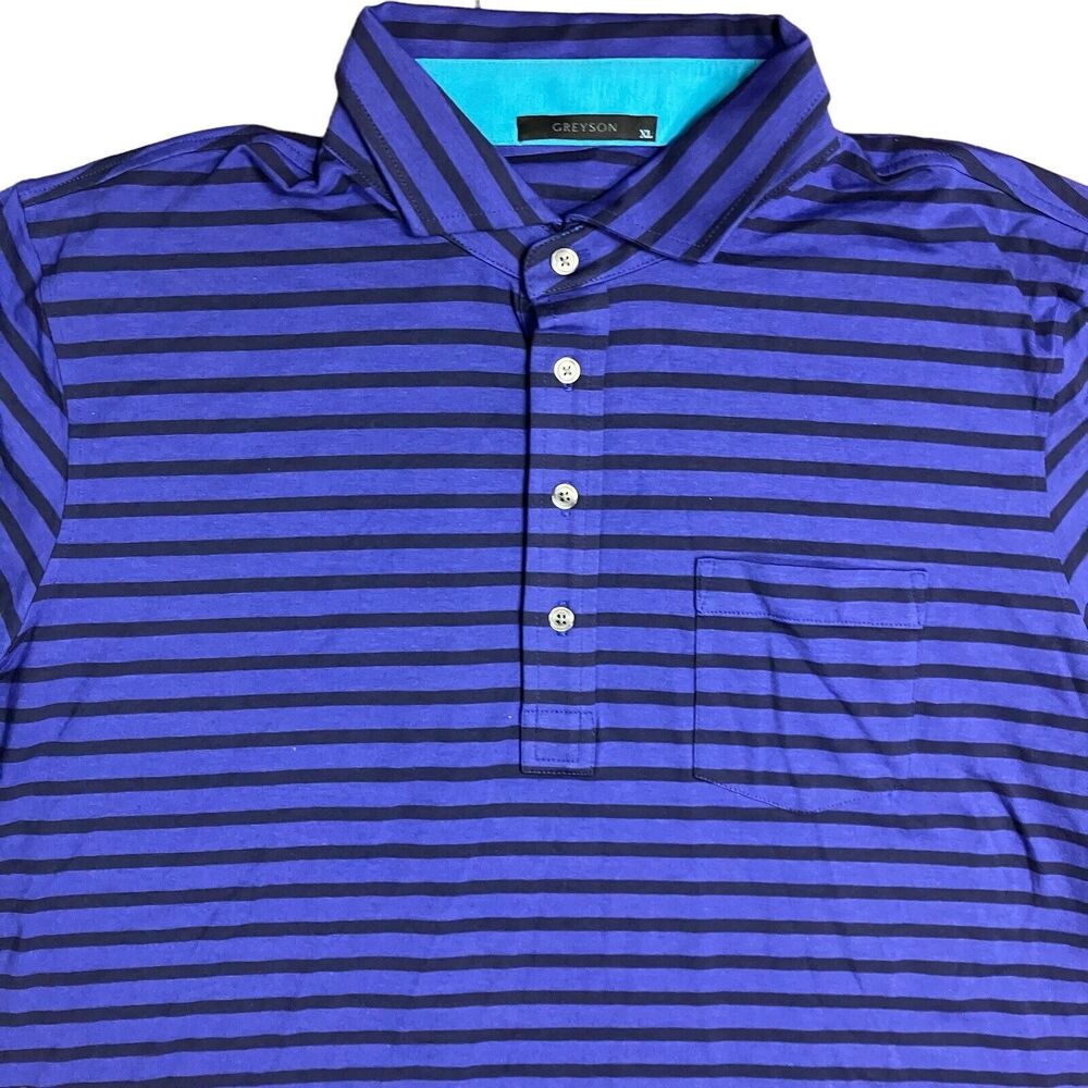 Greyson Polo Mens XL Purple Stripe Pocket Preppy‎ Pima Cotton Modal Stretch